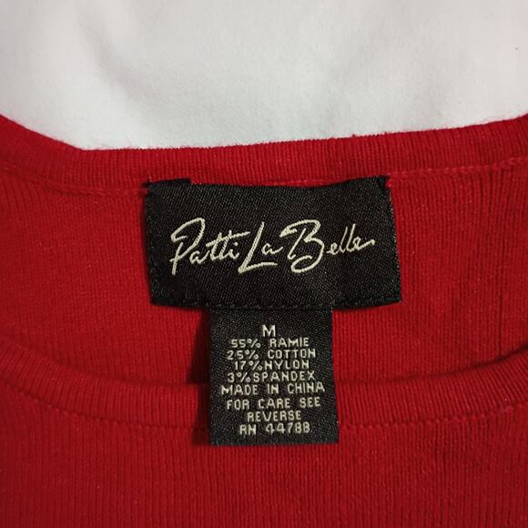 CHRISTMAS Sweater Medium Peak-a-Boo Shoulder Bedazzled Red 3/4-sleeved Tunic - Picture 2 of 9